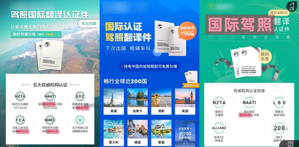 部分驾照翻译件办理的页面(注意页面上的小字和“大字”,以及阅读常见问题)