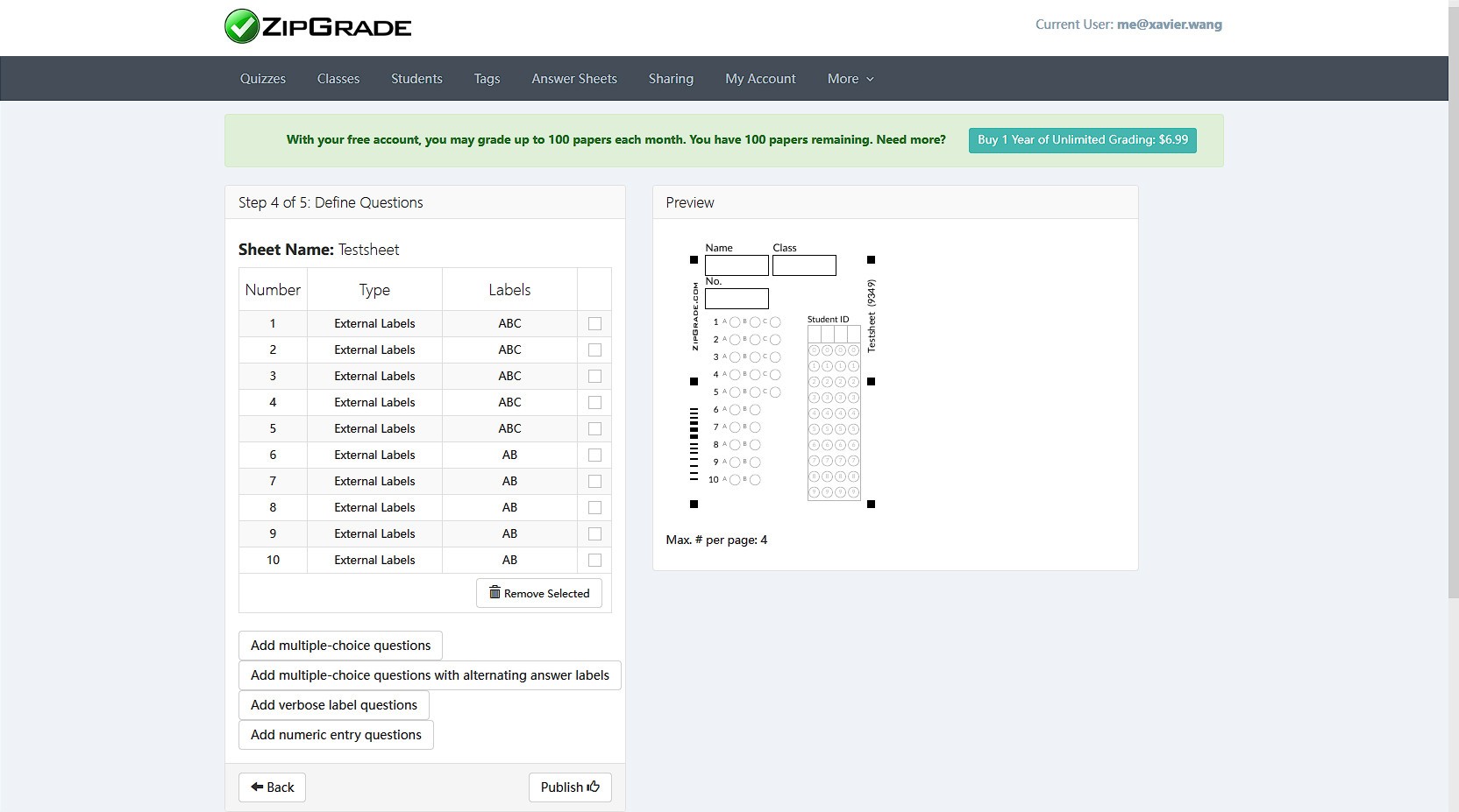 ZipGrade：创建答题卡